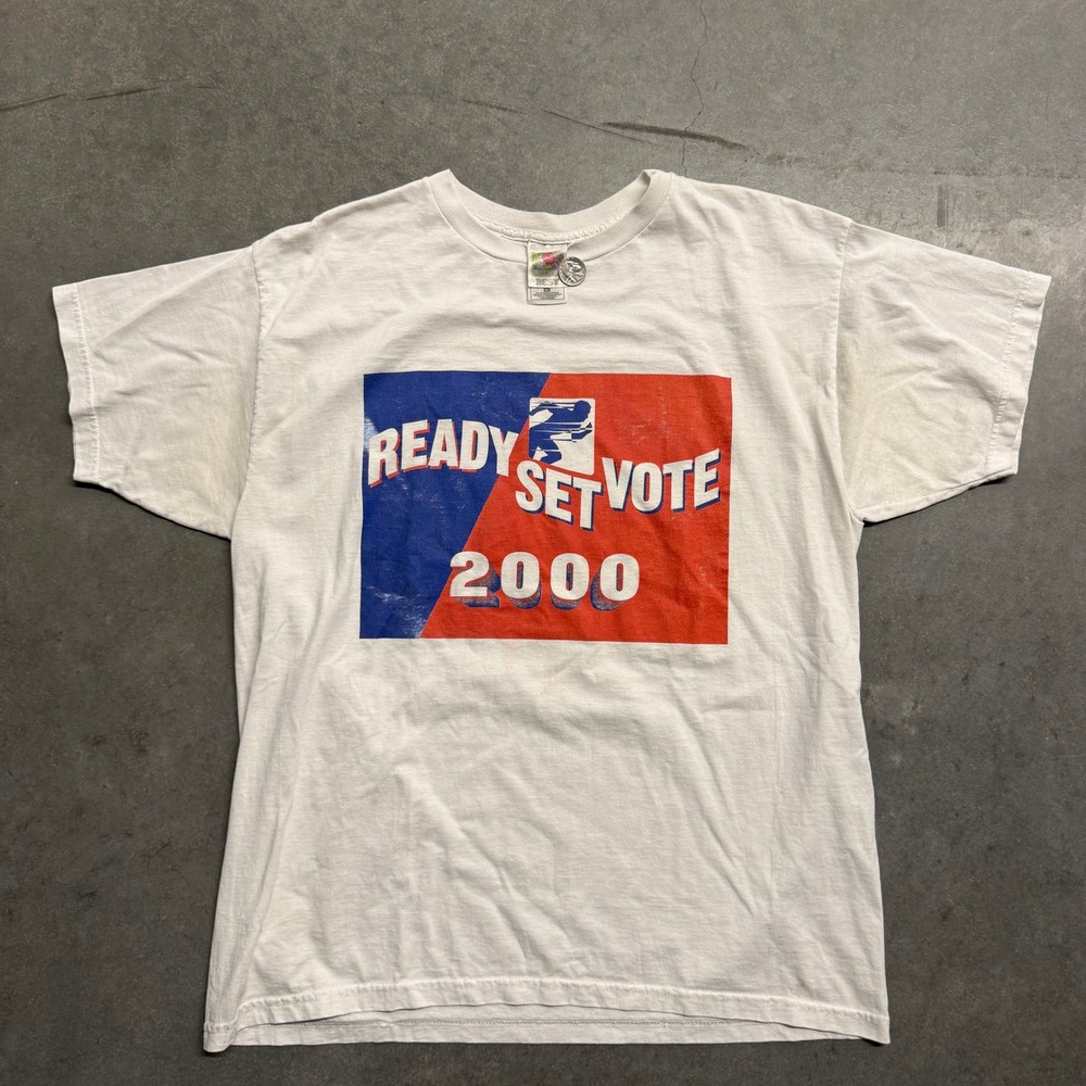 Vintage 2000 USPS Ready Set Vote T-Shirt White Fruit of the Loom XL Y2K Postal